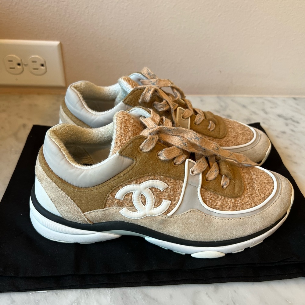 CHANEL Beige and White Sneakers